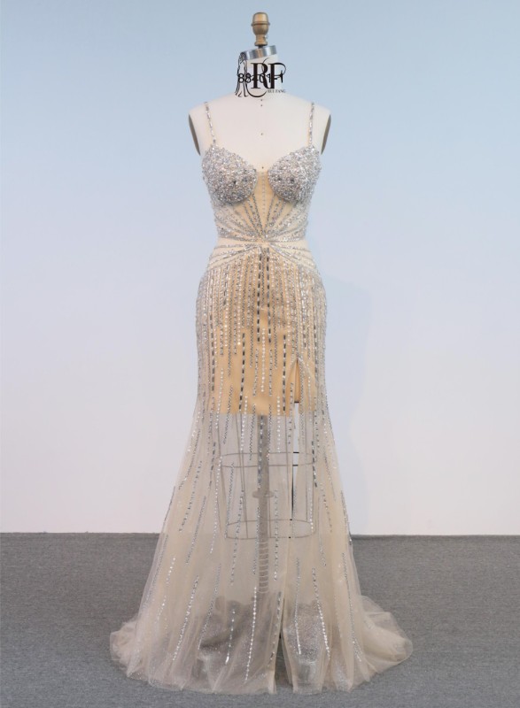 High Quality Elegant V-neck Sequined Beaded Sweep Train Floor-Length Mermaid Evening Dress for Women 2026