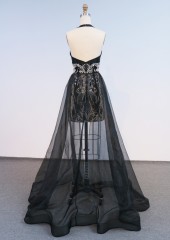 2026 New Fashion Design Luxury Black Mesh Overlay Lace Halter Neck Breathable Anti-Static Natural Waist Party Evening Dress