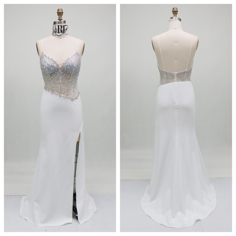 2026 Stunning Crystal Embellished Beaded Upper Body Sexy Corset High Slit Satin Fabric Mermaid Sweep Train Prom Evening Dress