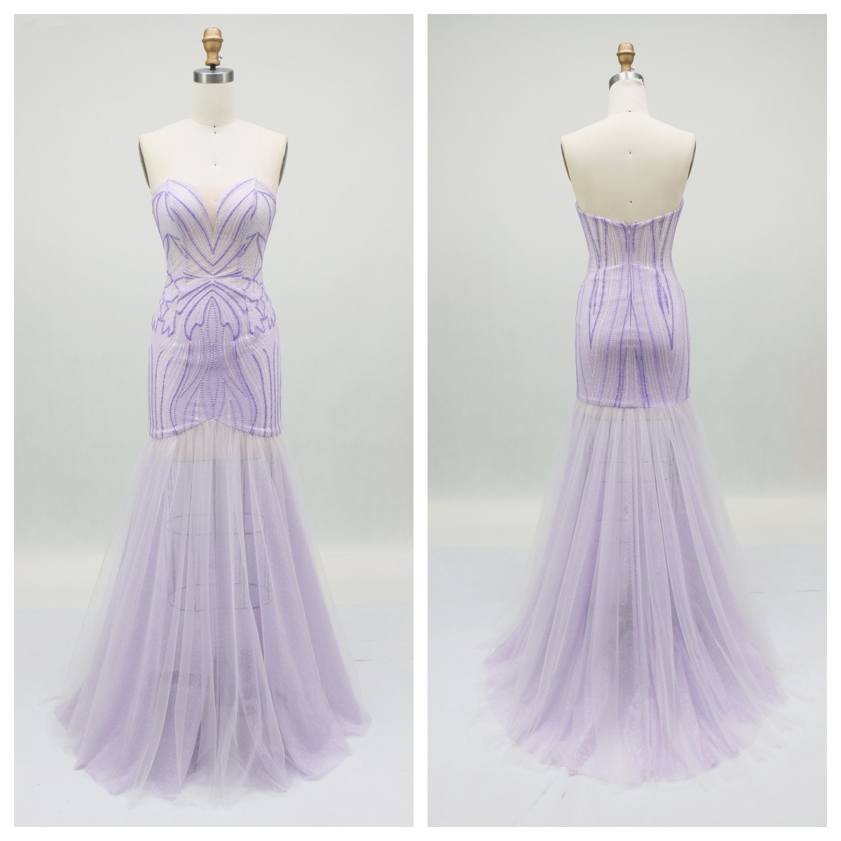 2026 Chic Lilac Beaded Sexy Sleeveless Tulle Mermaid Floor-Length Evening Dress Embroidered Zipper Back Sweep New Design Prom
