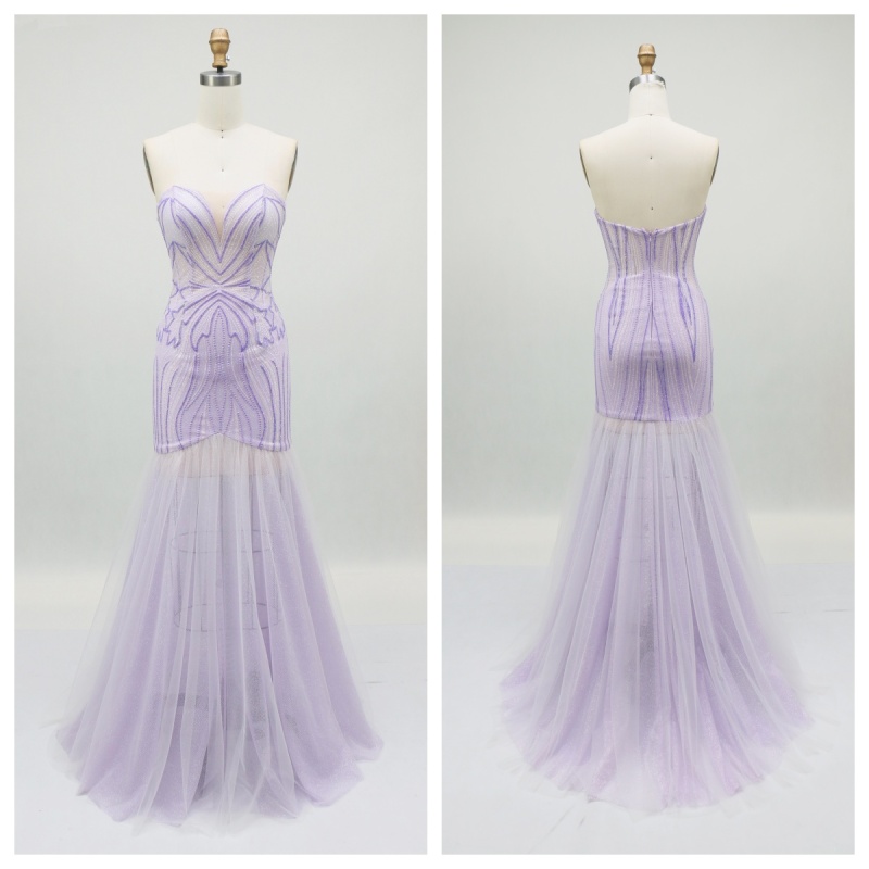2026 Chic Lilac Beaded Sexy Sleeveless Tulle Mermaid Floor-Length Evening Dress Embroidered Zipper Back Sweep New Design Prom