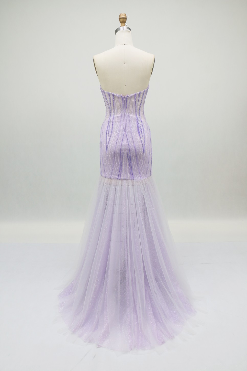 2026 Chic Lilac Beaded Sexy Sleeveless Tulle Mermaid Floor-Length Evening Dress Embroidered Zipper Back Sweep New Design Prom