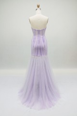 2026 Chic Lilac Beaded Sexy Sleeveless Tulle Mermaid Floor-Length Evening Dress Embroidered Zipper Back Sweep New Design Prom