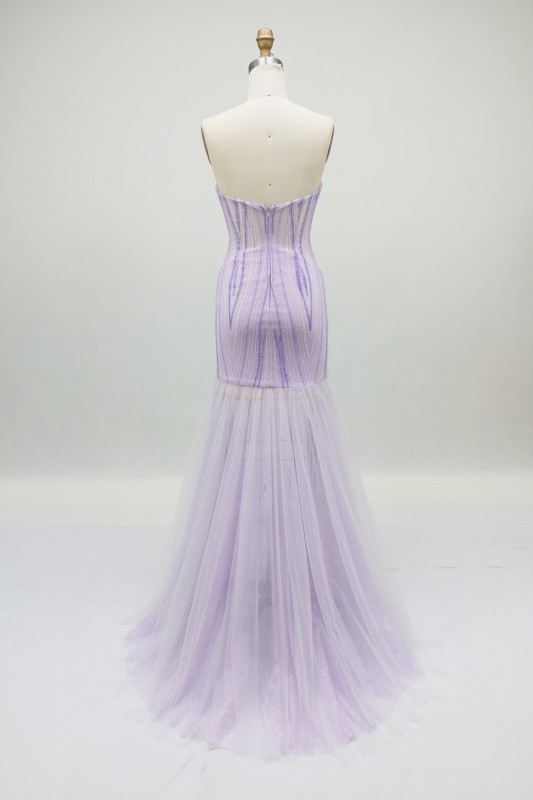 2026 Chic Lilac Beaded Sexy Sleeveless Tulle Mermaid Floor-Length Evening Dress Embroidered Zipper Back Sweep New Design Prom