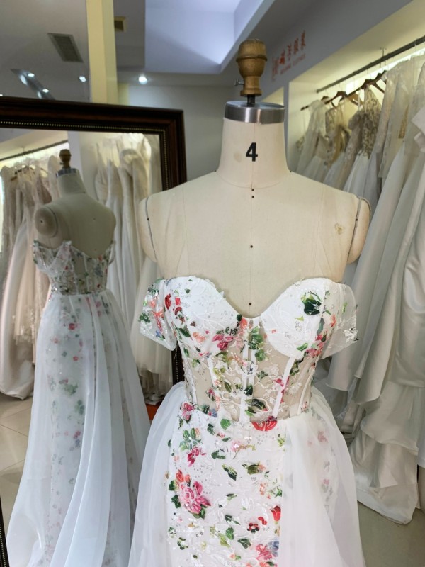 2026 High Quality Mermaid Tulle Floral Lace Floor-Length Luxury Prom Dress White Shoulder Evening Party Sweep Train