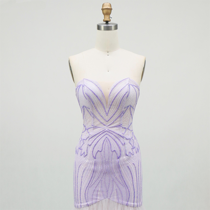 2026 Chic Lilac Beaded Sexy Sleeveless Tulle Mermaid Floor-Length Evening Dress Embroidered Zipper Back Sweep New Design Prom