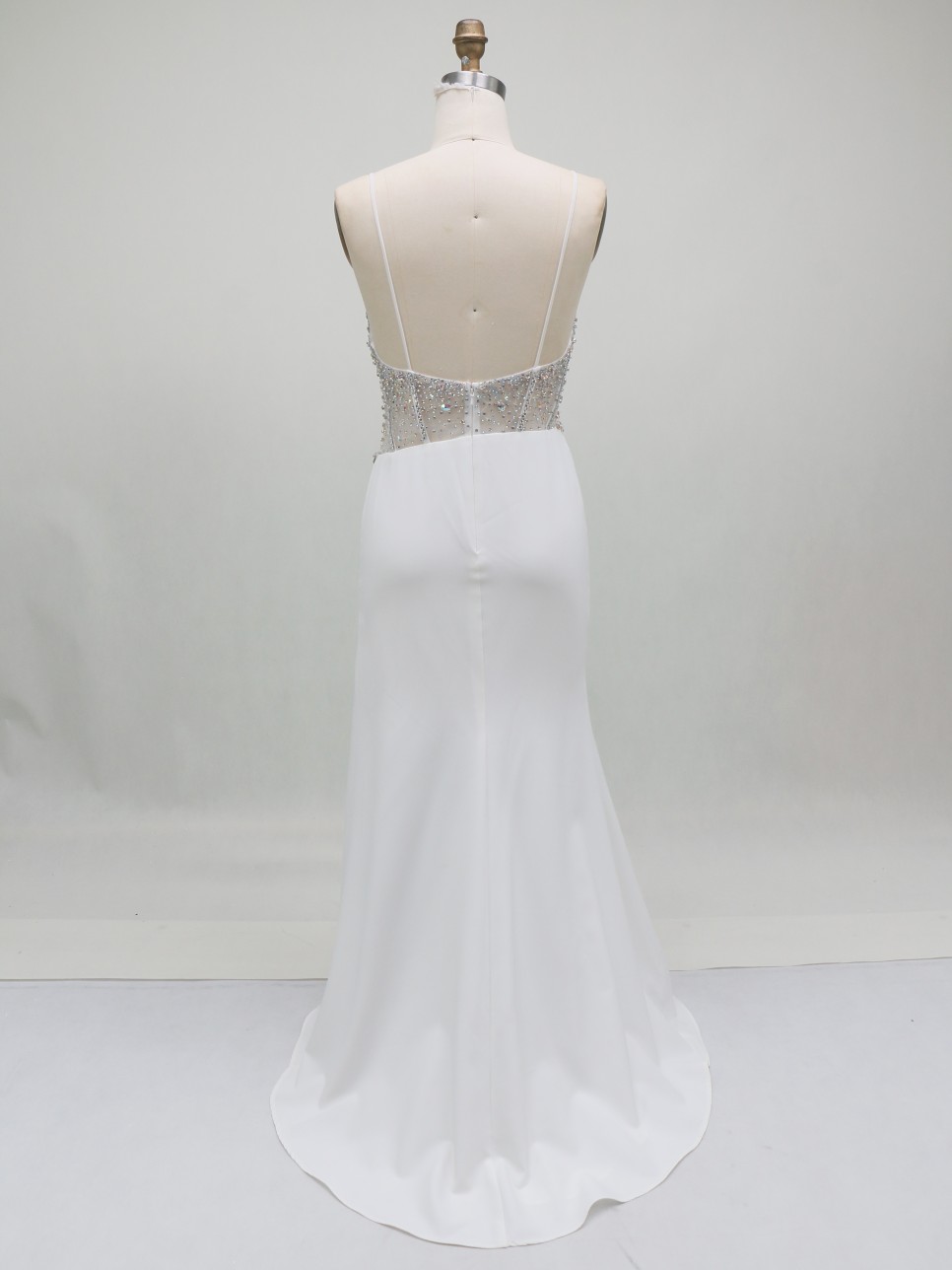 2026 Stunning Crystal Embellished Beaded Upper Body Sexy Corset High Slit Satin Fabric Mermaid Sweep Train Prom Evening Dress