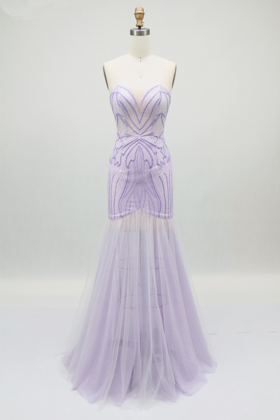 2026 Chic Lilac Beaded Sexy Sleeveless Tulle Mermaid Floor-Length Evening Dress Embroidered Zipper Back Sweep New Design Prom