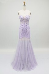 2026 Chic Lilac Beaded Sexy Sleeveless Tulle Mermaid Floor-Length Evening Dress Embroidered Zipper Back Sweep New Design Prom