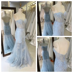 2026 Sparkly Light Blue Embroidered Beaded Sequined Draped V-NECK Mermaid Floor-Length Prom Dress Zipper Back New Design