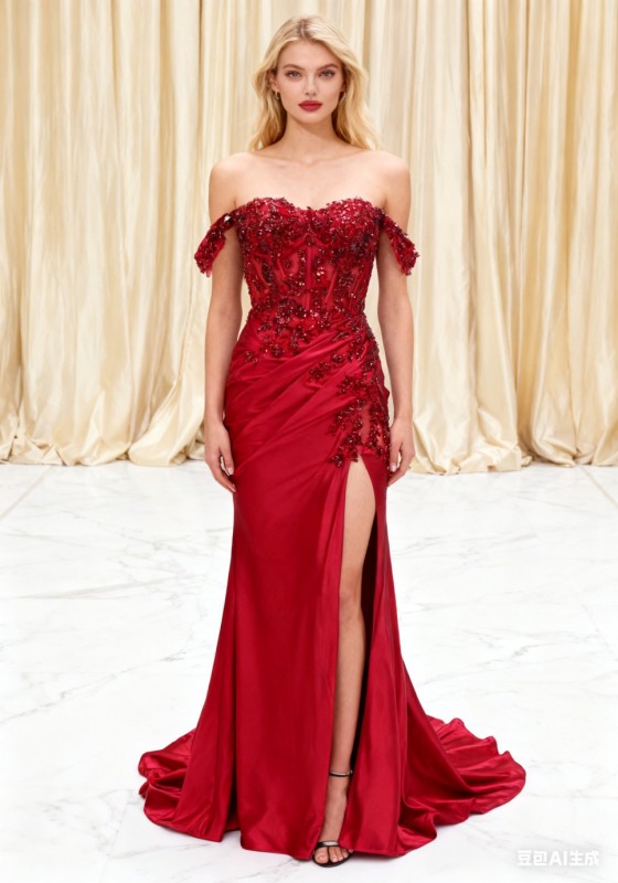 Red Evening Dresses Luxury Fancy Sequins Boning Prom Gowns Luxe Evening Christmas Part Dress for Girl