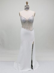 2026 Stunning Crystal Embellished Beaded Upper Body Sexy Corset High Slit Satin Fabric Mermaid Sweep Train Prom Evening Dress