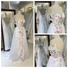 2026 High Quality Mermaid Tulle Floral Lace Floor-Length Luxury Prom Dress White Shoulder Evening Party Sweep Train