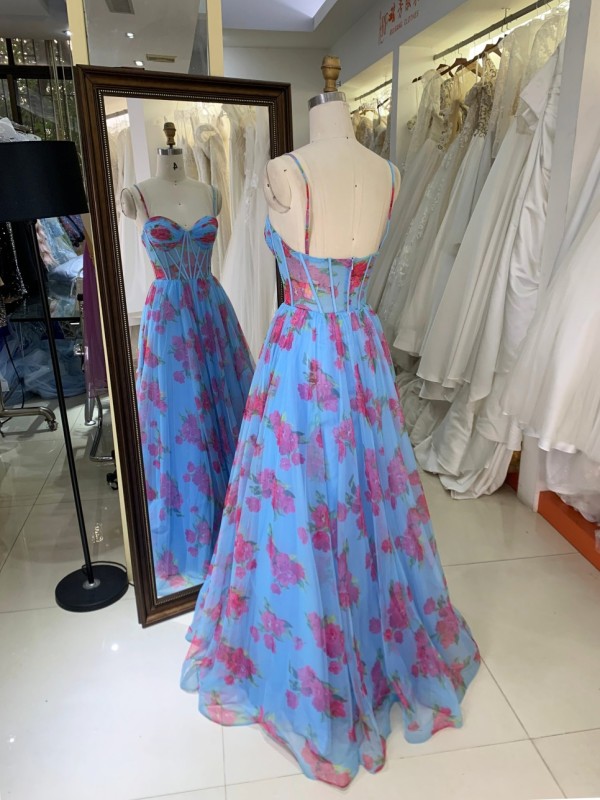 2026 High Quality A-line Tulle Prom Dress Sweetheart Neck Floor-Length with Pleated Floral Print Luxury Prom Dress