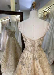 Gold Color Design Dresses Ball Dress Sleeveless Prom Evening Dress with Glitter a Line Formal Long Dresses for Women