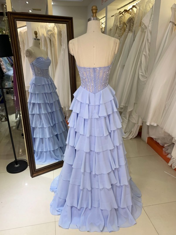 New Fashionable Ball Gown Prom Dress Boning Bodice Ruffle Princess Skirt with Sweetheart Evening Dresses Sleeveless for Party