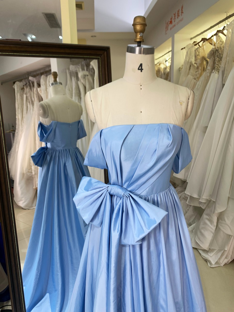 2026 New Styles Baby Blue with Bow Floor-Length Evening Party Dress Elegant Simple Long Dress with Zipper Back