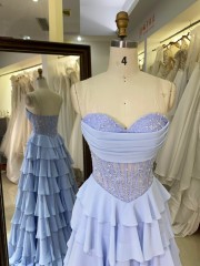 New Fashionable Ball Gown Prom Dress Boning Bodice Ruffle Princess Skirt with Sweetheart Evening Dresses Sleeveless for Party