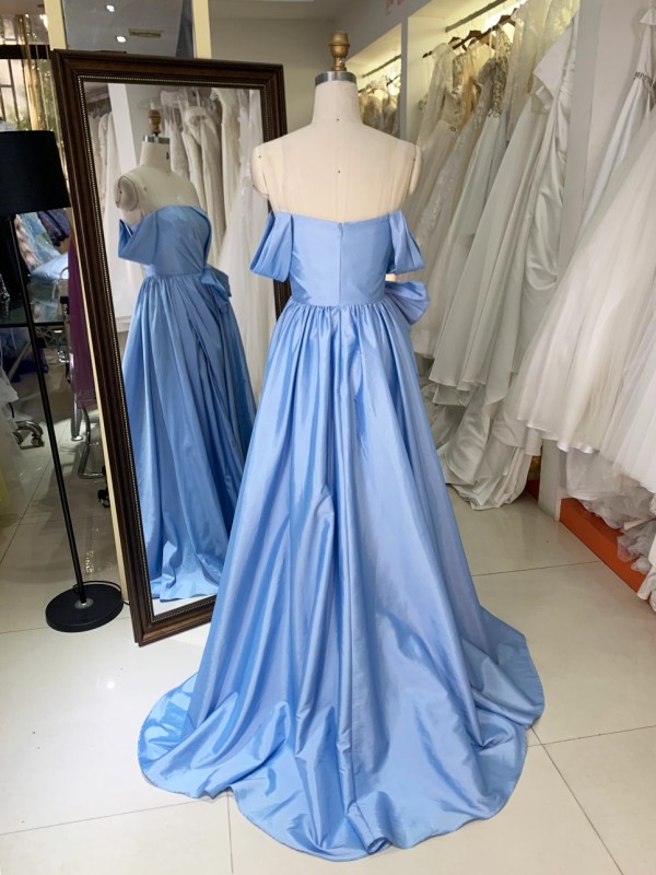 2026 New Styles Baby Blue with Bow Floor-Length Evening Party Dress Elegant Simple Long Dress with Zipper Back
