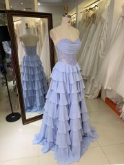 New Fashionable Ball Gown Prom Dress Boning Bodice Ruffle Princess Skirt with Sweetheart Evening Dresses Sleeveless for Party