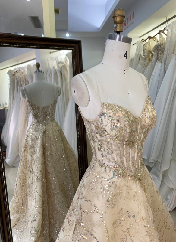 Gold Color Design Dresses Ball Dress Sleeveless Prom Evening Dress with Glitter a Line Formal Long Dresses for Women