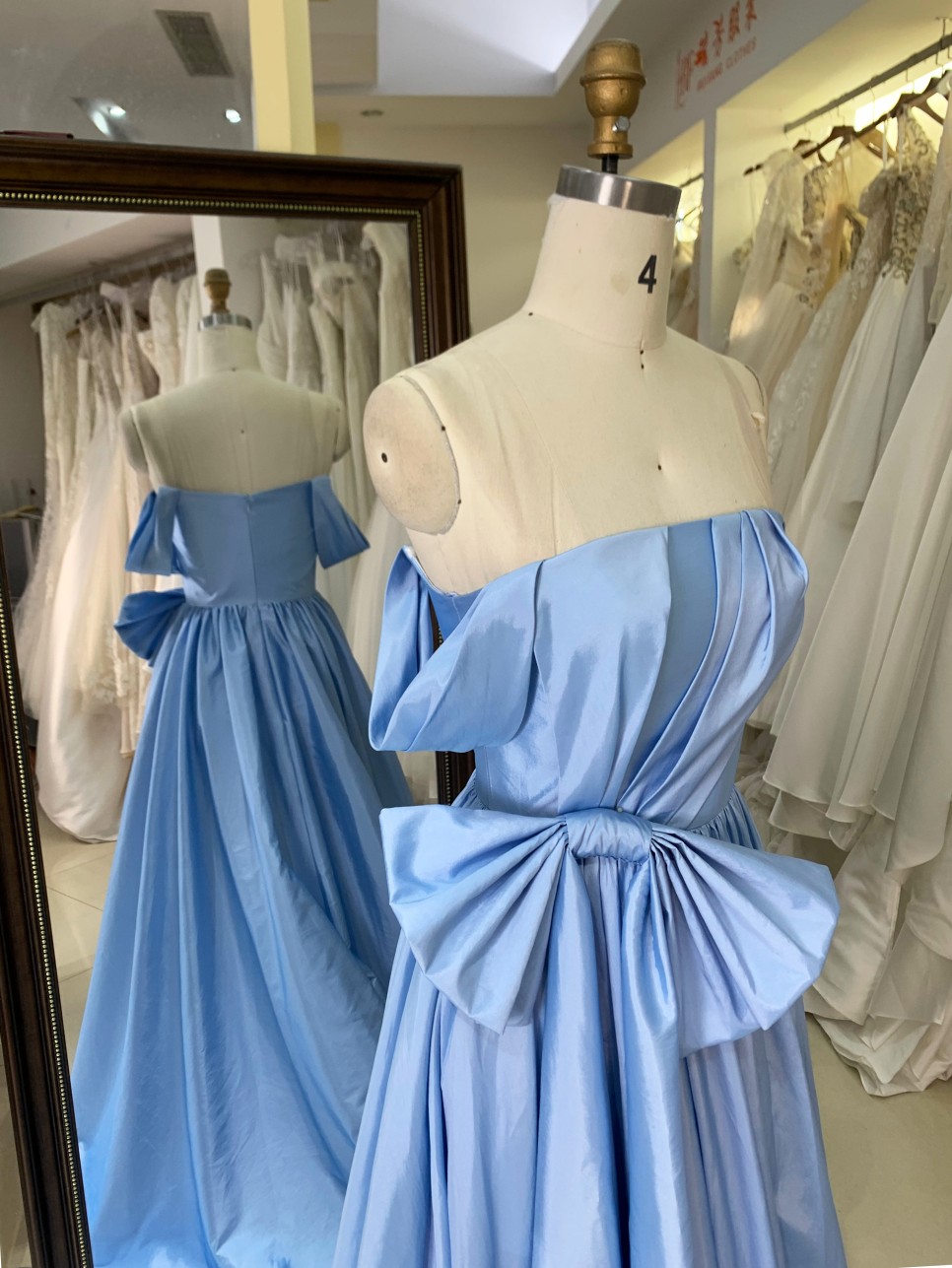 2026 New Styles Baby Blue with Bow Floor-Length Evening Party Dress Elegant Simple Long Dress with Zipper Back