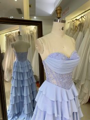 New Fashionable Ball Gown Prom Dress Boning Bodice Ruffle Princess Skirt with Sweetheart Evening Dresses Sleeveless for Party
