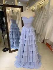 New Fashionable Ball Gown Prom Dress Boning Bodice Ruffle Princess Skirt with Sweetheart Evening Dresses Sleeveless for Party