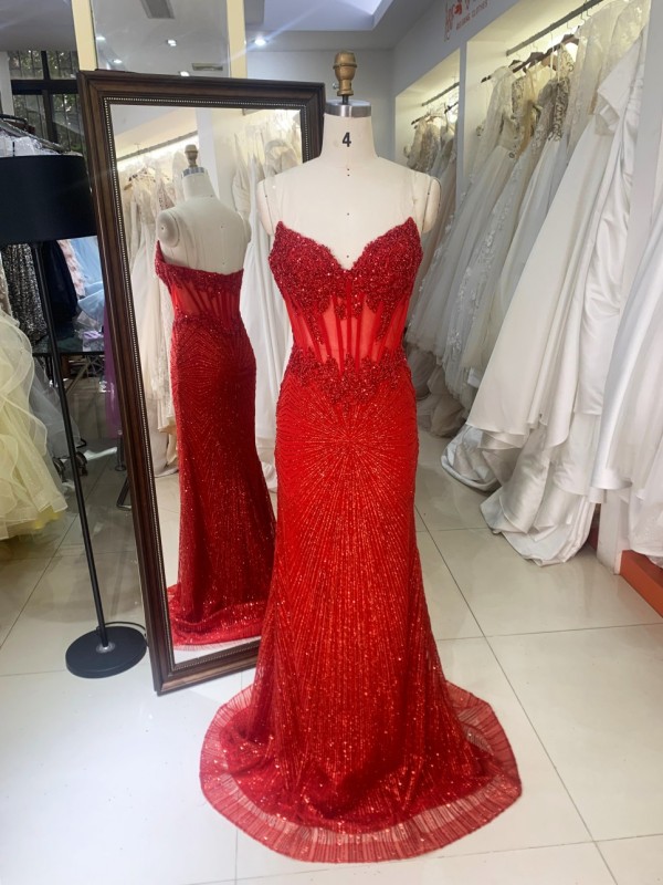 2026 High Quality Chic Hot Pink Laced Bodice Fitted Prom Dress Rhinestone Mermaid Strapless Floor-Length Satin Fabric