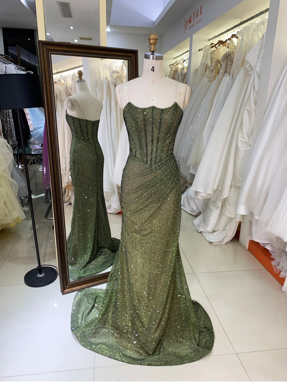 Elegant A-Line Beautiful Floor Length Blue Color Dressed Evening Dress with Rhinestone Sexy Evening Dresses