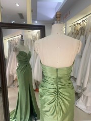 2026 Chic Sage Green Strapless Satin Sweep Train Floor-Length Prom Dress for Women Cutout Mermaid Formal Evening Gown with Slit