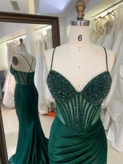 Wholesale Emerald Green Long Party Dresses Corset Boning with Bead Lace-up Back for Party Evening Wear