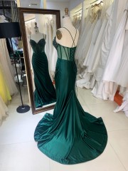 Wholesale Emerald Green Long Party Dresses Corset Boning with Bead Lace-up Back for Party Evening Wear