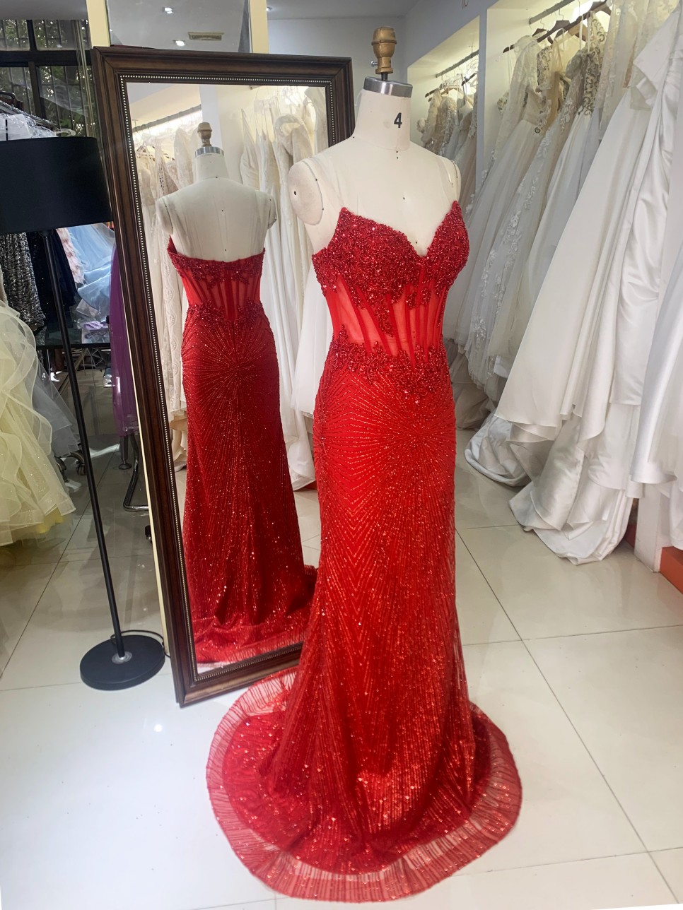 2026 High Quality Chic Hot Pink Laced Bodice Fitted Prom Dress Rhinestone Mermaid Strapless Floor-Length Satin Fabric