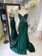 Wholesale Emerald Green Long Party Dresses Corset Boning with Bead Lace-up Back for Party Evening Wear