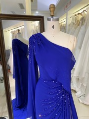 2026 High Quality Elegant Embroidered Fitted Cape One Shoulder Gown Sequined Beaded Sweep Train Floor-Length Evening Dress