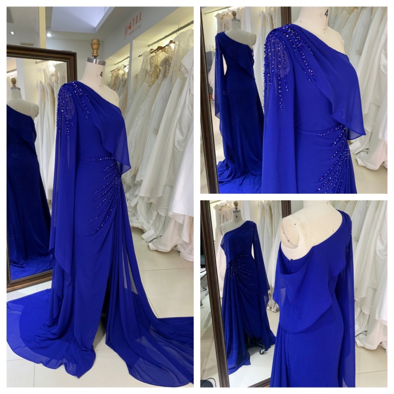 2026 High Quality Elegant Embroidered Fitted Cape One Shoulder Gown Sequined Beaded Sweep Train Floor-Length Evening Dress