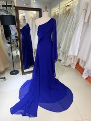2026 High Quality Elegant Embroidered Fitted Cape One Shoulder Gown Sequined Beaded Sweep Train Floor-Length Evening Dress