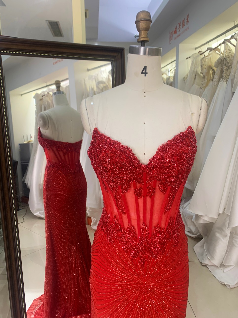 2026 High Quality Chic Hot Pink Laced Bodice Fitted Prom Dress Rhinestone Mermaid Strapless Floor-Length Satin Fabric