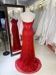 2026 High Quality Chic Hot Pink Laced Bodice Fitted Prom Dress Rhinestone Mermaid Strapless Floor-Length Satin Fabric