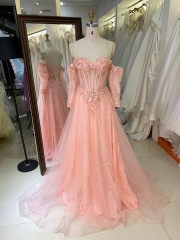 2026 Elegant Dusty Rose Mermaid Lace Appliques Embroidered Beaded V-NECK with Sleeve Floor-Length Sweep Train Prom Dress