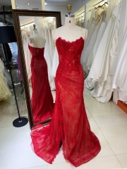 2026 Stunning Scoop Neck Mermaid Floor-Length Satin Party Prom Sparkly Crystal Chain Embellishment Strapless Black Lace Evening