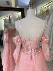 2026 Elegant Dusty Rose Mermaid Lace Appliques Embroidered Beaded V-NECK with Sleeve Floor-Length Sweep Train Prom Dress