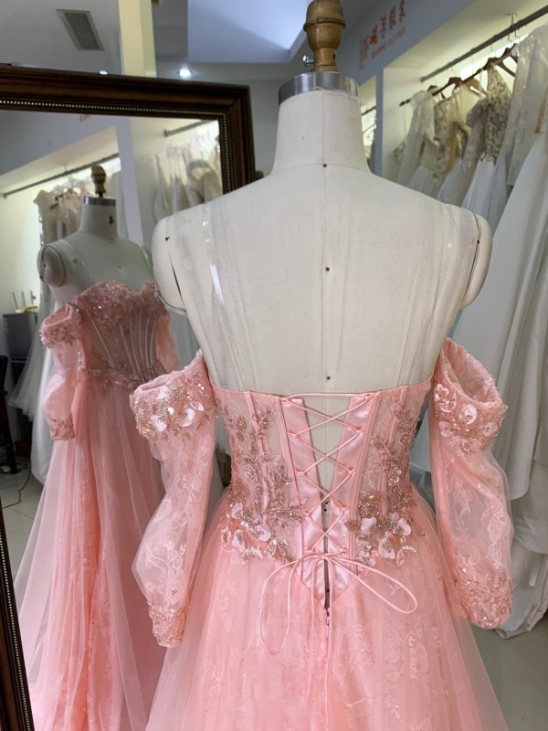 2026 Elegant Dusty Rose Mermaid Lace Appliques Embroidered Beaded V-NECK with Sleeve Floor-Length Sweep Train Prom Dress