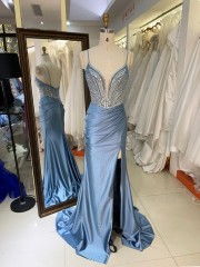 Elegant A-Line Beautiful Floor Length Blue Color Dressed Evening Dress with Rhinestone Sexy Evening Dresses