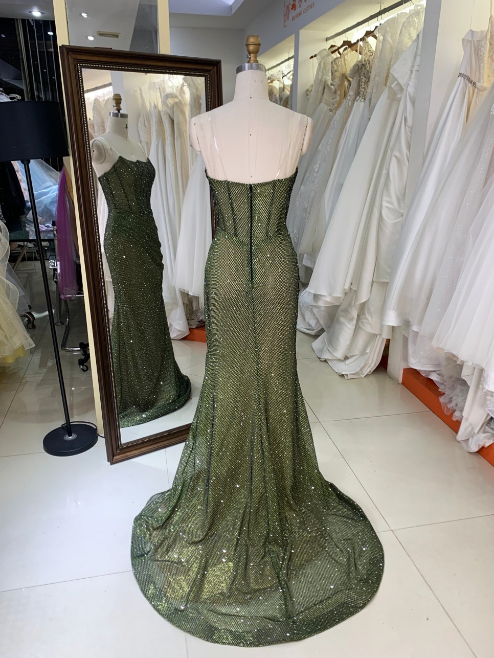 Elegant A-Line Beautiful Floor Length Blue Color Dressed Evening Dress with Rhinestone Sexy Evening Dresses