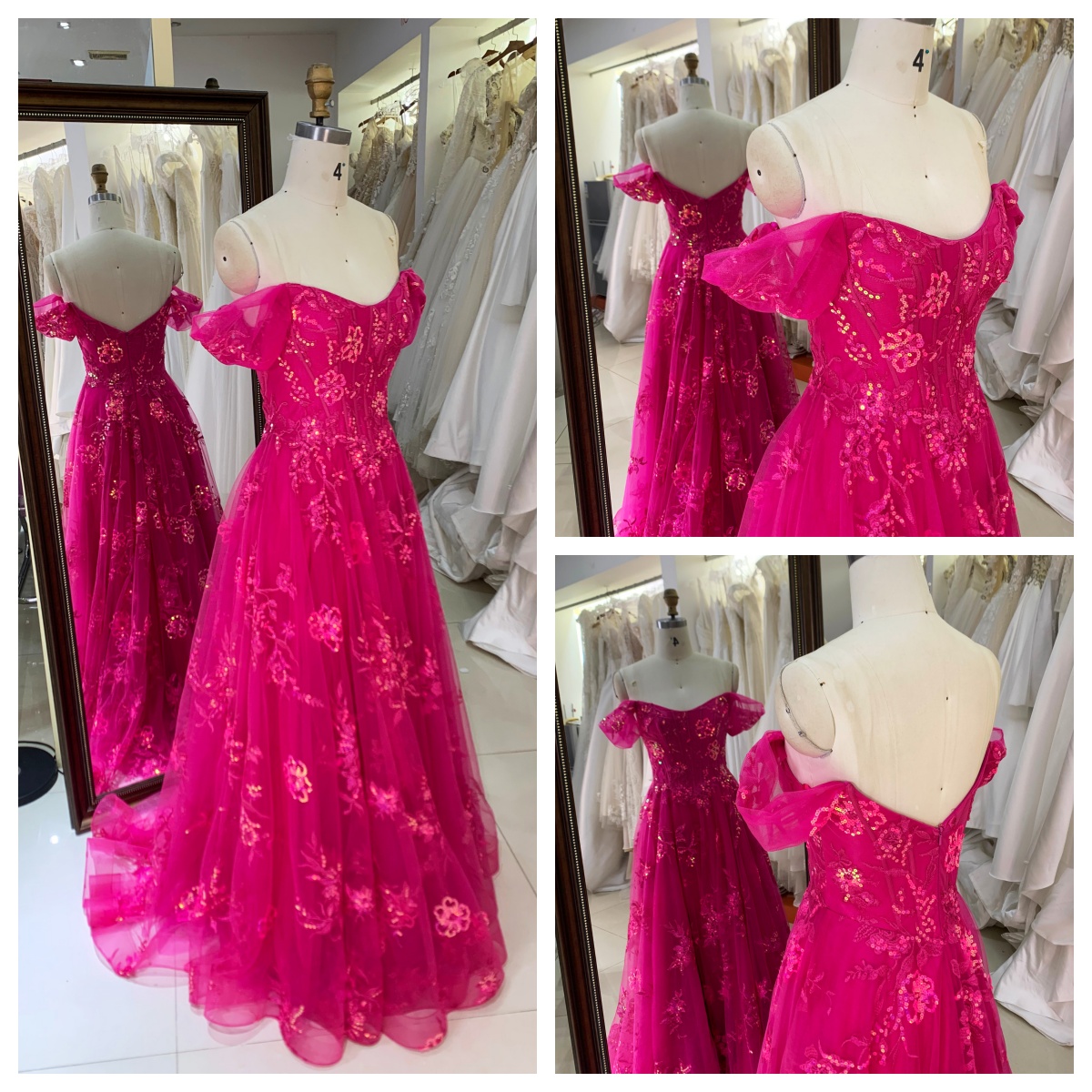 Wholesale Prom Dresses off Shoulder Evening Dress Ball Gown with Beading Embroidery Flowers A-line Evening Dresses