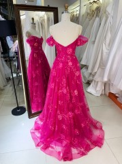 Wholesale Prom Dresses off Shoulder Evening Dress Ball Gown with Beading Embroidery Flowers A-line Evening Dresses