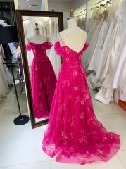 Wholesale Prom Dresses off Shoulder Evening Dress Ball Gown with Beading Embroidery Flowers A-line Evening Dresses