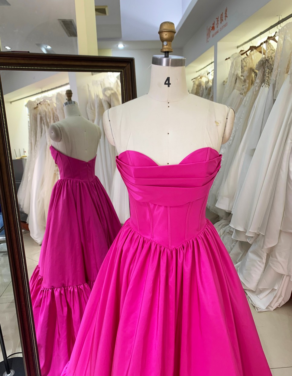 2025 Hot Pink Embroidery Natural Waistline A-Line Floor-Length Sleeveless Hand Pleated Satin Ball Gown Prom Dresses for Party